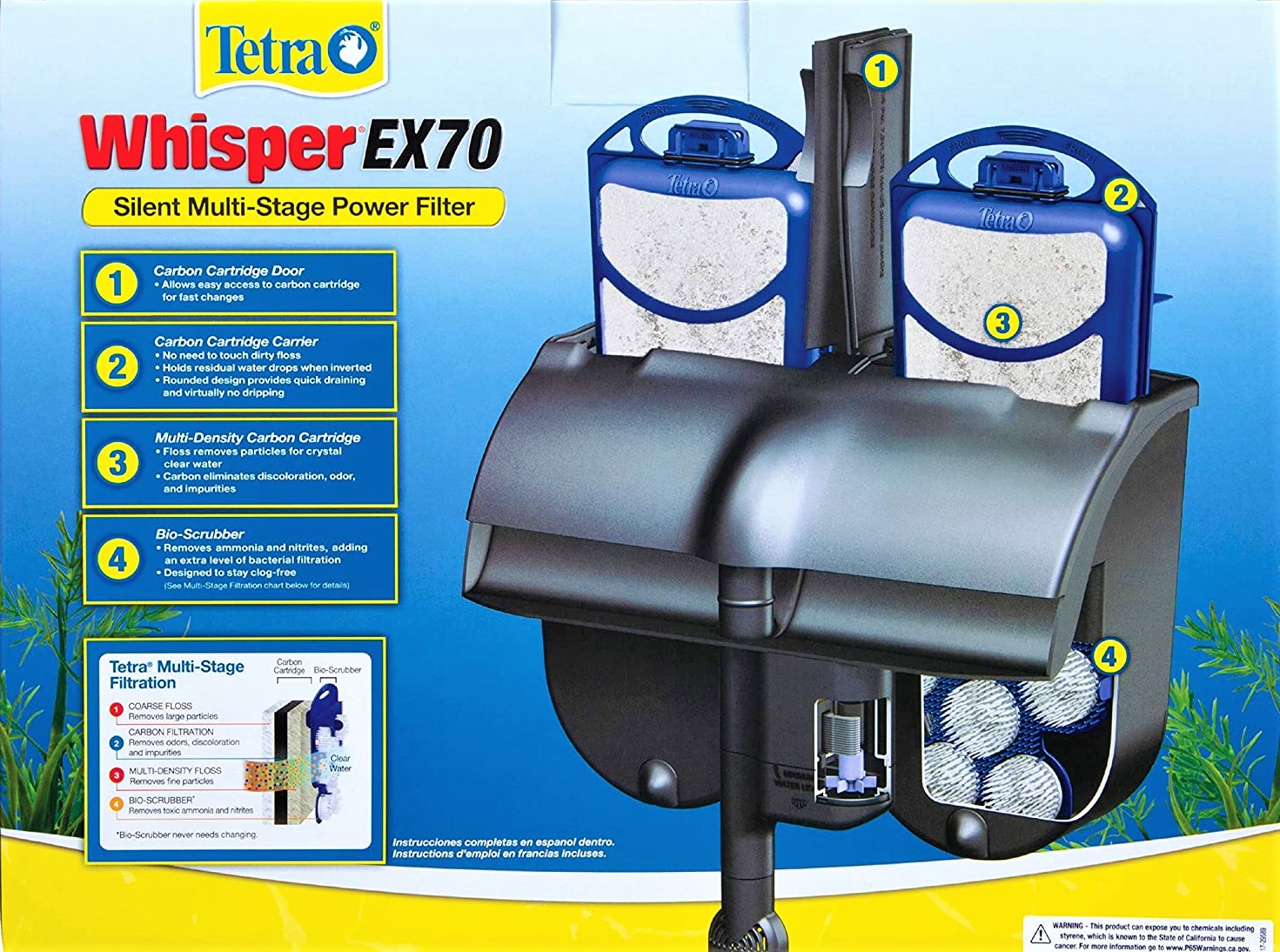 Tetra Whisper EX 70 Filter For 45 To 70 Gallon aquariums, Silent Multi-Stage Filtration